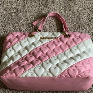 Betsey Johnson Pink and White Hearts Large Purse
